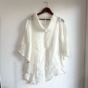 Kiyo Womens Shirt Tunic White Semi Sheer Gauzy Half Sleeve Cowl Neck Size Large